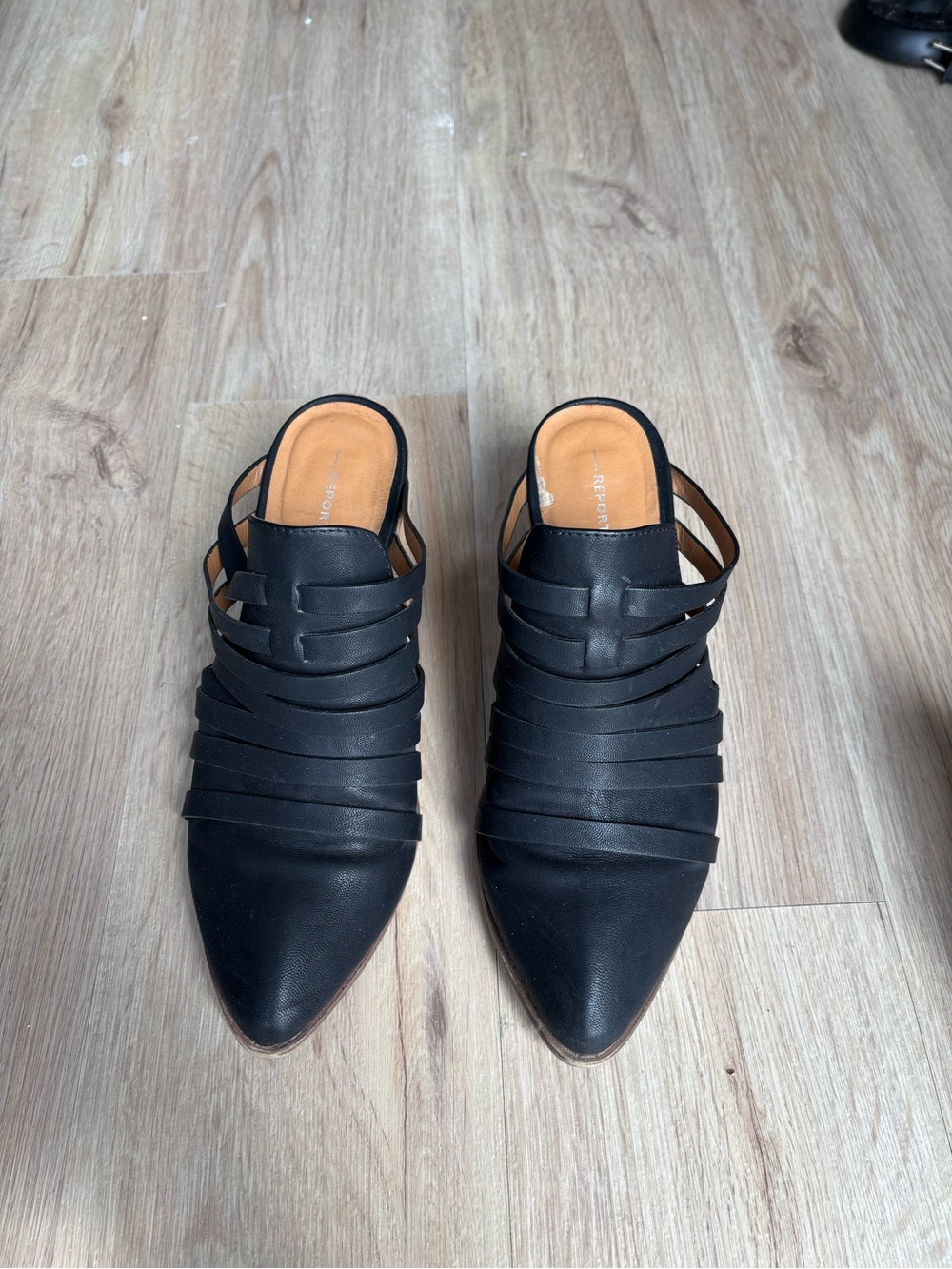 Report Black Strappy Pointed Mule Slides